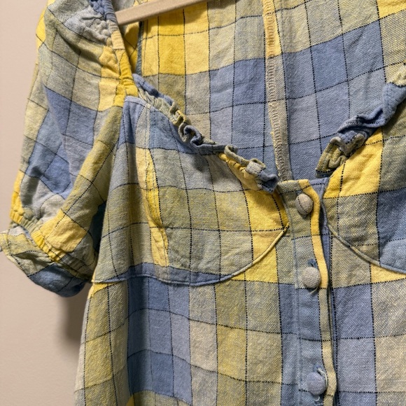 STAUD Amina Plaid Mini Dress - Blue & Yellow Gingham - Size 12 - Picture 5 of 9
